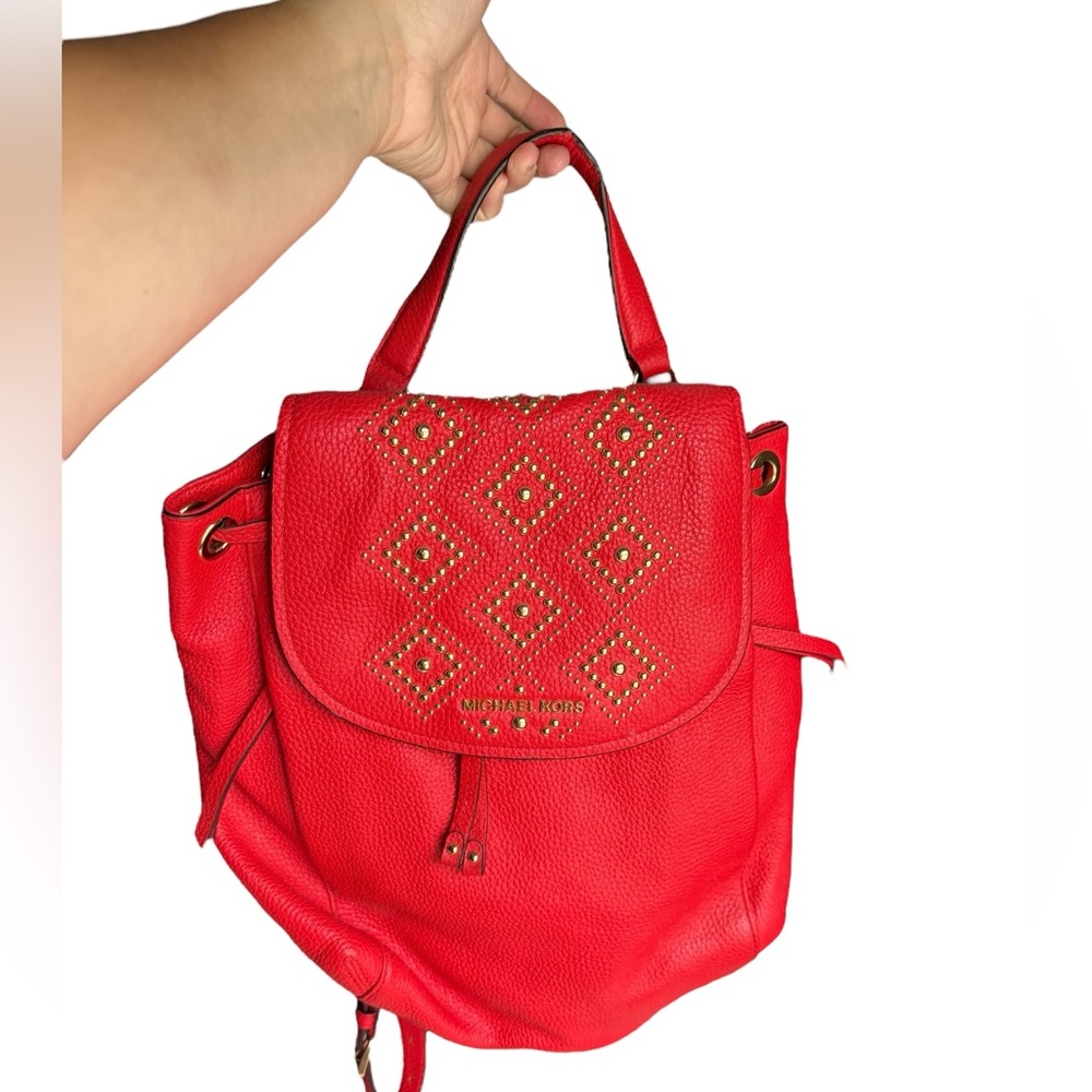 NWT Michael Kors Red Backpack with Gold Hardware - Picture 2 of 16
